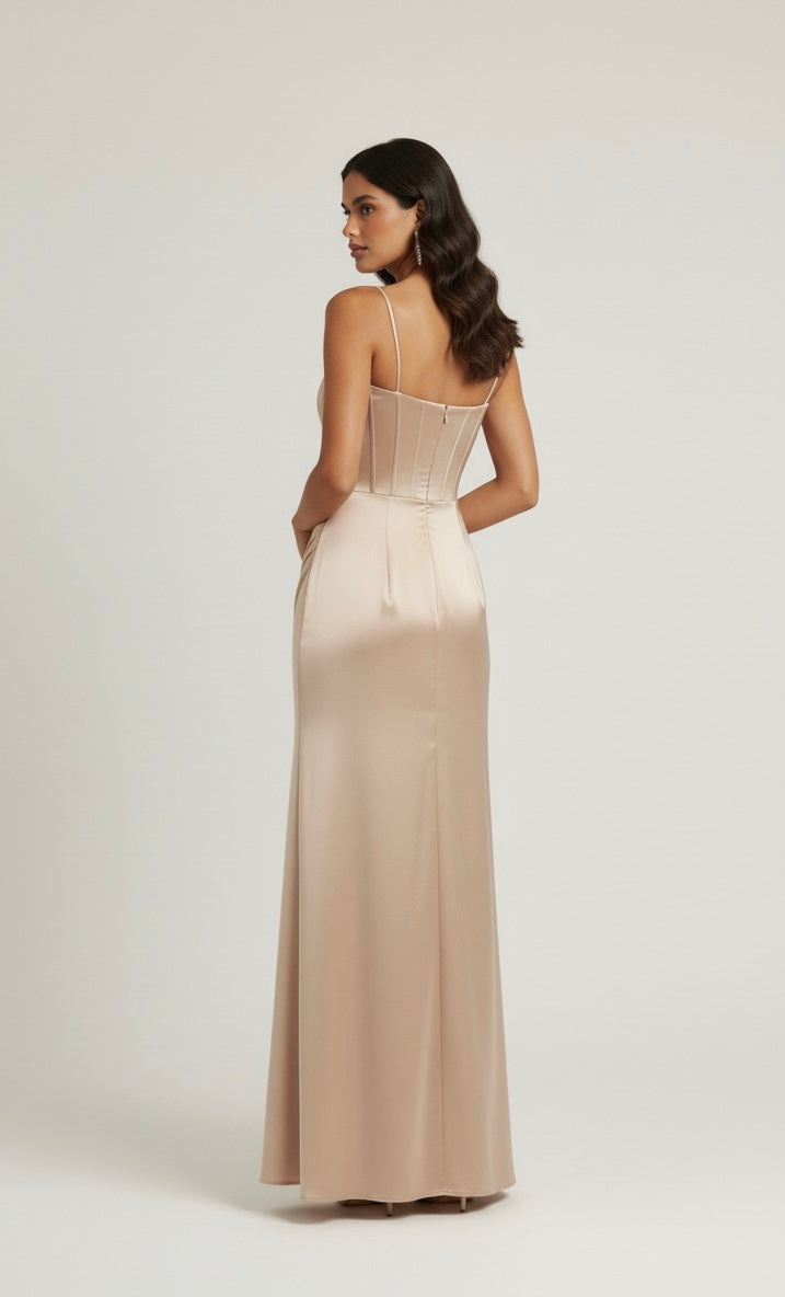 corset pleating long gown