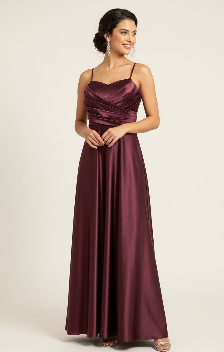 pleating flowy satin gown