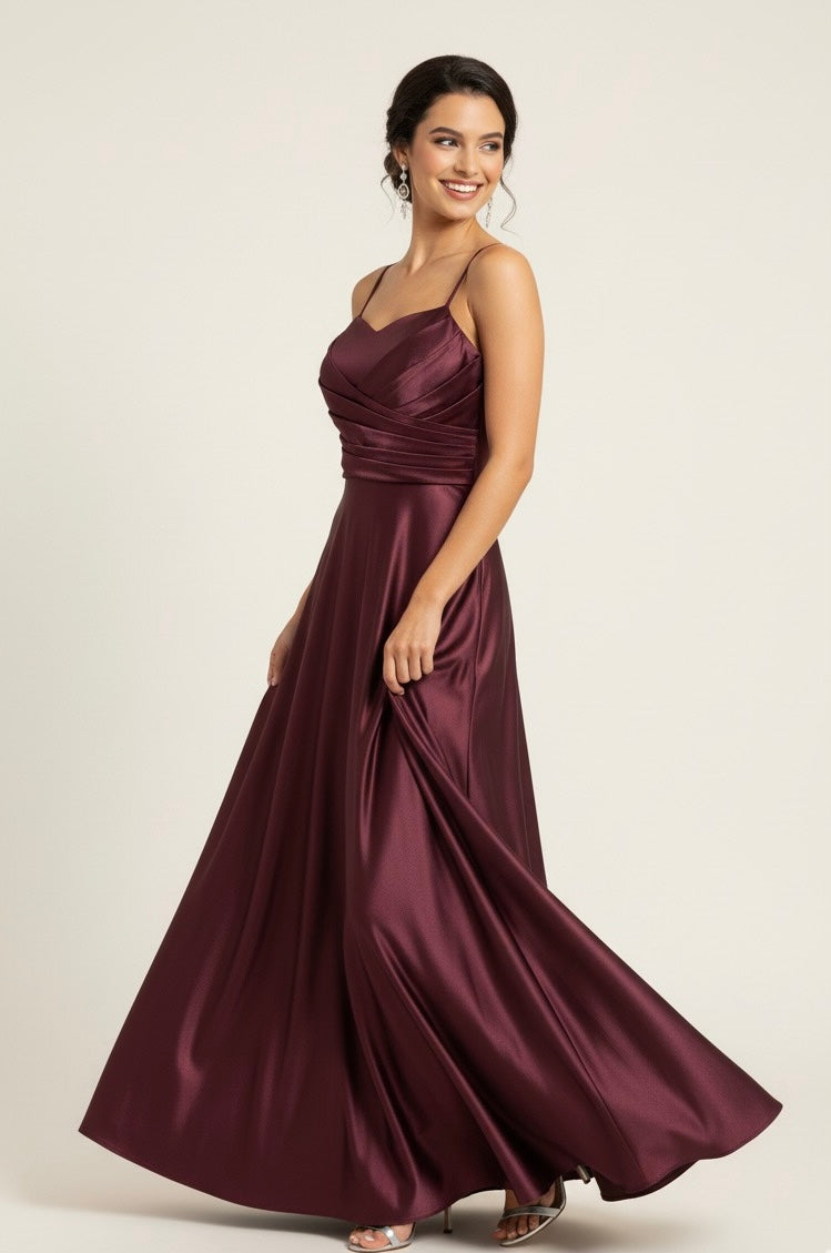 pleating flowy satin gown