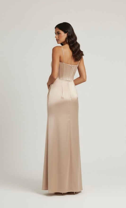 corset pleating long gown